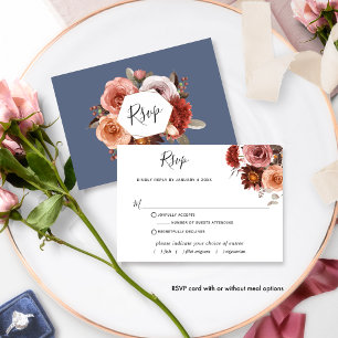 Blue, Blush, Burgundy Floral w/without meals RSVP Card