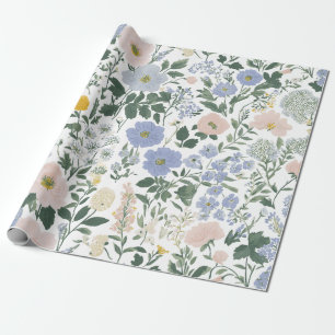 Blue Blush Cottagecore Wildflower Wrapping Paper