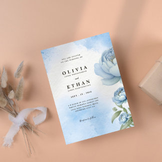 Blue Blush Floral Wedding Invitation