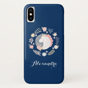 Blue & Blush Personalised Unicorn iPhone X Case