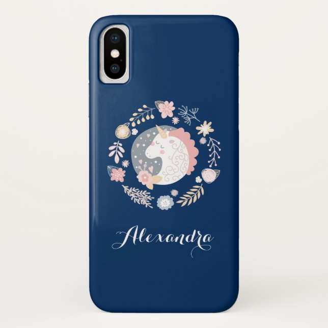 Blue & Blush Personalised Unicorn Case-Mate iPhone Case (Back)