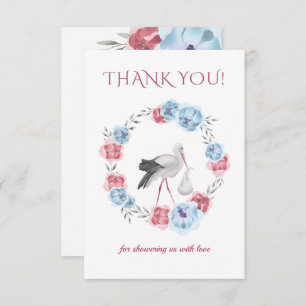 Blue & Blush Pink Watercolor Thank You Card