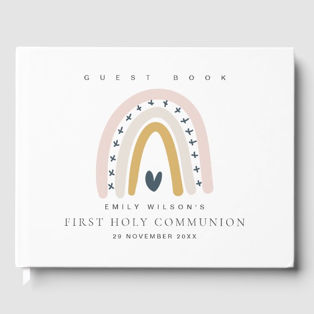 BLUE BLUSH RAINBOW HEART KIDS FIRST HOLY COMMUNION GUEST BOOK (Front)