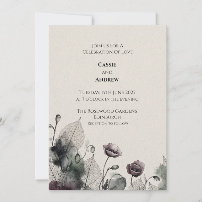 Blue Blush Ribbon Bow Dove Wedding Invitation (Front)
