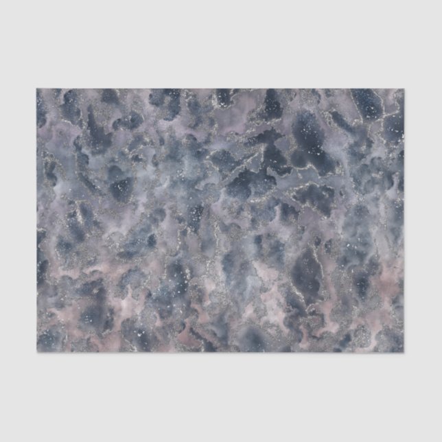 Blue & Blush Rose Pink Abstract Watercolor Stain Tissue Paper (Front)