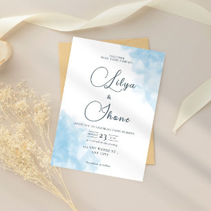 Blue Blush Watercolor Wedding Invitations