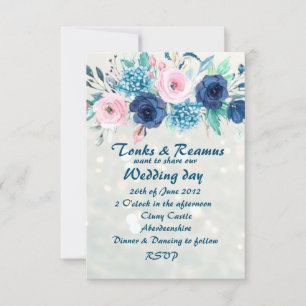 Blue & Blush wedding invitation 