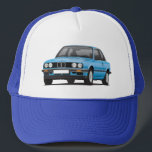 Blue BMW 3 series (E30) Trucker Hat<br><div class="desc">80's classic from Germany,  BMW 3 series (model type E30) in metallic blue Customise it by changing hat style.</div>