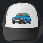 Blue BMW 3 series (E30) Trucker Hat<br><div class="desc">80's classic from Germany,  BMW 3 series (model type E30) in blue. Customise it by changing hat style.</div>