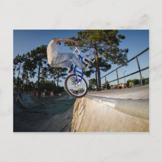Blue BMX Balancing on Ledge Postcard