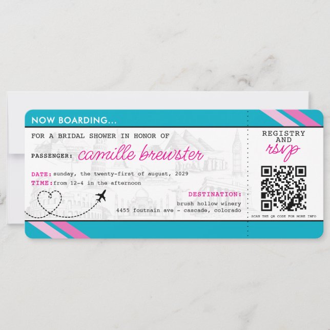 Blue Boarding Pass Bridal Shower Invitation (Front)