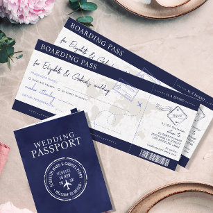 Blue Boarding Pass Destination Wedding Invitation