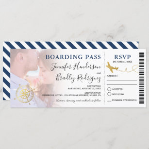 Blue Boarding Pass   Destination Wedding Photo Invitation