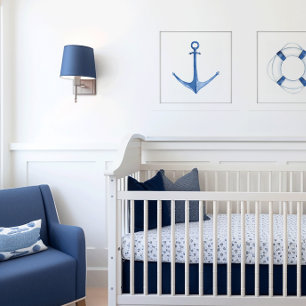 Blue Boat Anchor Watercolor Art Poster