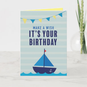 Blue Boat Birthday Greeting Card