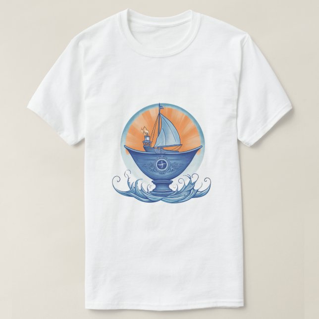 Blue Boat Chalice T-Shirt (Design Front)