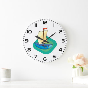 Blue Boat Large Clock