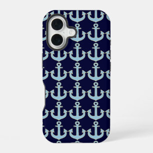 blue boat nautical anchor pattern iPhone 16 case