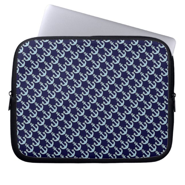 blue boat nautical anchor pattern laptop sleeve (Front)