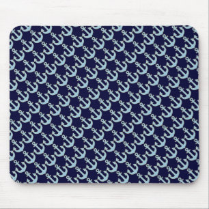 blue boat nautical anchor pattern mouse pad