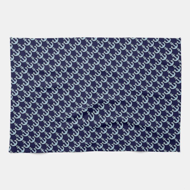 blue boat nautical anchor pattern tea towel (Horizontal)