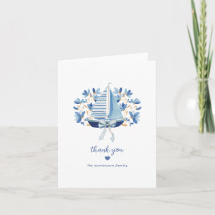 Blue Boats & Bows Baby Shower Thank You Card