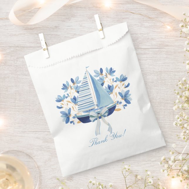 Blue Boats & Bows  Favour Bag (Clipped)