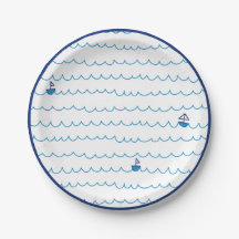 Blue Boats Waves Summer Party Nautical Ship