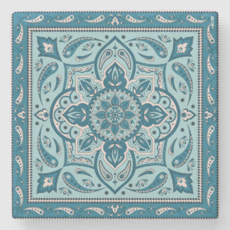 Blue Bohemian Mandala Bandanna Stone Coaster