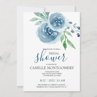 Blue Bohemian Rose Bridal Shower Invitation