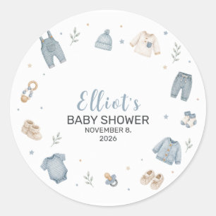 Blue Boho Baby Clothes Baby Shower Classic Round Sticker
