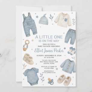 Blue Boho Baby Clothes Boy Shower Invitation