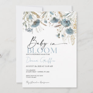 Blue Boho Baby In Bloom Invitation
