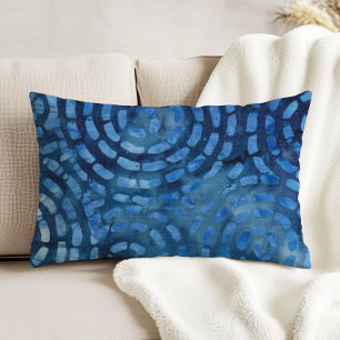 Blue Boho Batik Abstract Spirals Decorative Cushion