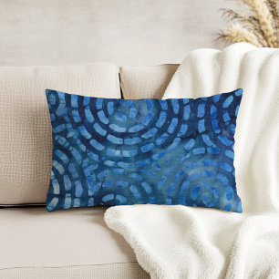 Blue Boho Batik Abstract Spirals Decorative Cushion
