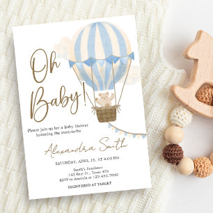 Blue Boho Bear Baby Shower Invitation