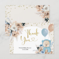Blue Boho Bear Baby Shower Thank You Card
