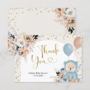 Blue Boho Bear Baby Shower Thank You Card