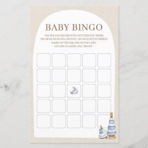 Blue Boho Blocks And Toys Baby Shower Bingo Game