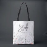 Blue Boho Botanical Wedding | Bride Tote Bag<br><div class="desc">This simple and stylish tote bag features sweet watercolor boho pink and blue flowers and leaves,  and modern typography that says "bride."</div>