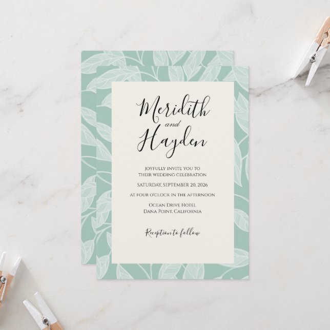 Blue Boho Botanical wedding Invitation (Front/Back In Situ)