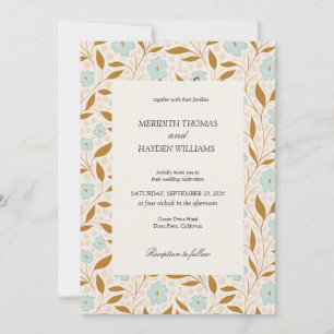 Blue Boho Botanical wedding Invitation