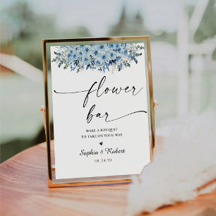 Blue Boho Bridal Shower Flower Bar Sign