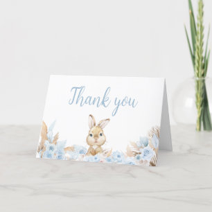 Blue Boho Bunny Baby Shower  Thank You Card