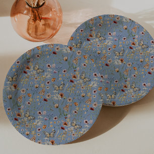 Blue Boho Butterflies Paper Plate