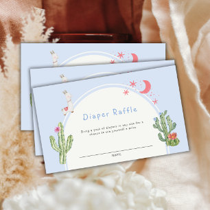 Blue Boho Cactus Toys Diaper Raffle Baby Shower Enclosure Card