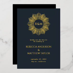 Blue Boho Celestial Sun Monogram Save Date