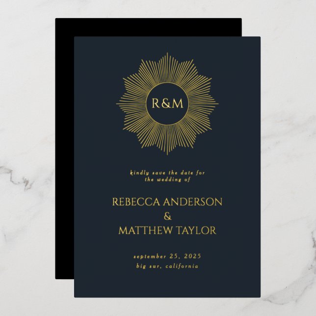 Blue Boho Celestial Sun Monogram Save Date (Front/Back)