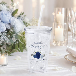 Blue Boho Chic Roses Elegant Flower Girl Wedding Acrylic Tumbler
