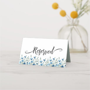 Blue Boho Chic Wildflowers Simple Wedding Reserved Place Card
